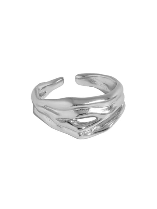White gold [No. 13 adjustable] 925 Sterling Silver Irregular Vintage Band Ring